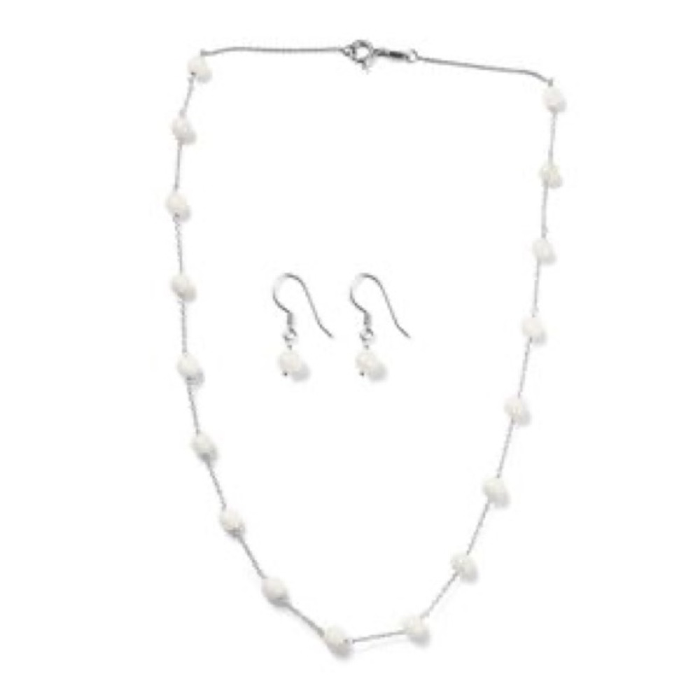 White Jade Station Necklace and Earrings